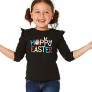 Kids Happy Easter Cotton Black Long Sleeve Tee Shirt